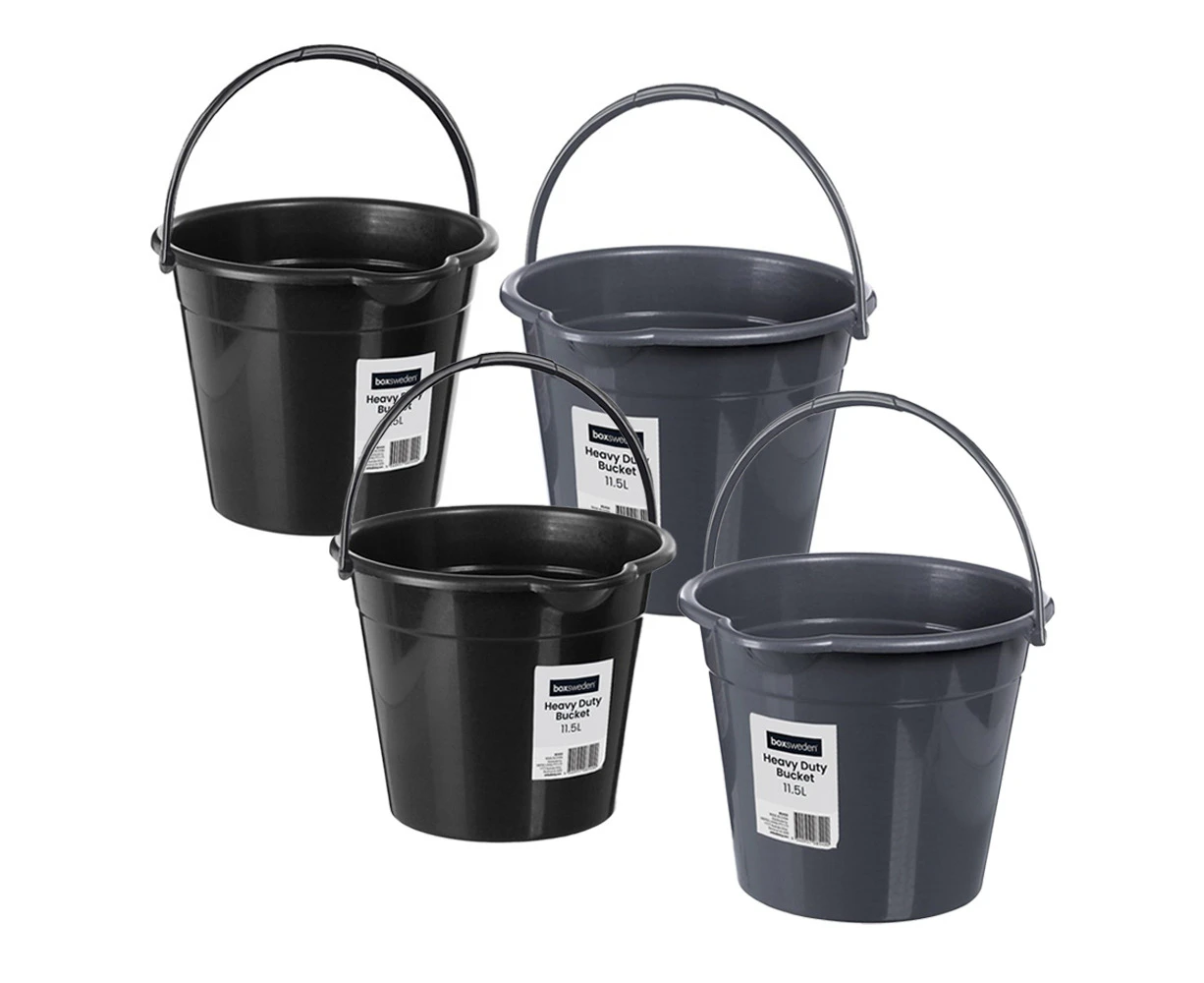 4x Boxsweden Heavy Duty Bucket 11.5L w/Sprout Water Storage Vessel Plastic Asst