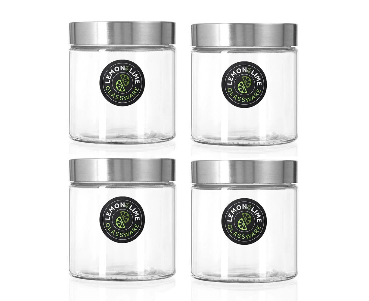 4PK Lemon & Lime Alto 830ml Glass Jar 12cm Stainless Steel Lid Kitchen Storage