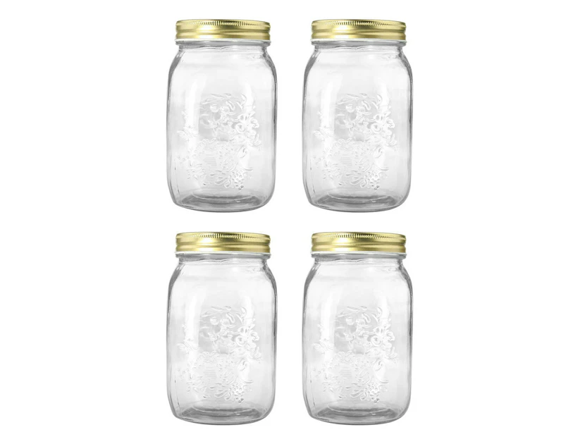 4x Lemon & Lime Roma 1L Glass Conserve Jar 17cm Kitchen Canister Container Clear