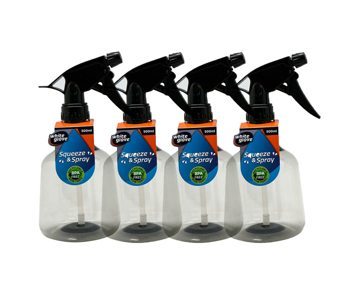 4x White Glove Spray Bottle 500ml Refillable Container Jar Adjustable Nozzle BLK