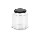 18PK Lemon & Lime Glass Hexagonal Jar 95ml Black Lid Kitchen Storage Container