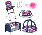 9pc Bayer 66cm Doll Travel Cot Bed Accessory High Chair/Cutlery Playing Toy Set