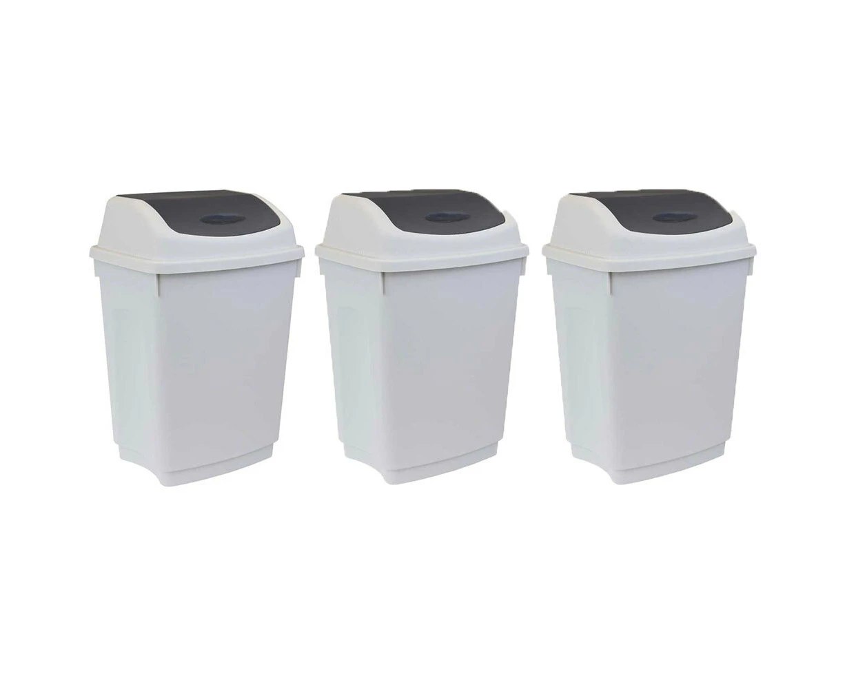 3x Boxsweden Trash Bin 12L w/ Swing Lid Rubbish & Garbage Can Waste Basket WHT