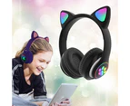 Cute Foldable Flashing Light BT Wireless Cat Ear Headset with Mic - Blue