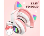 Cute Foldable Flashing Light BT Wireless Cat Ear Headset with Mic - Green
