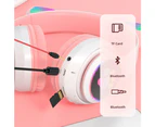 Cute Foldable Flashing Light BT Wireless Cat Ear Headset with Mic - Blue