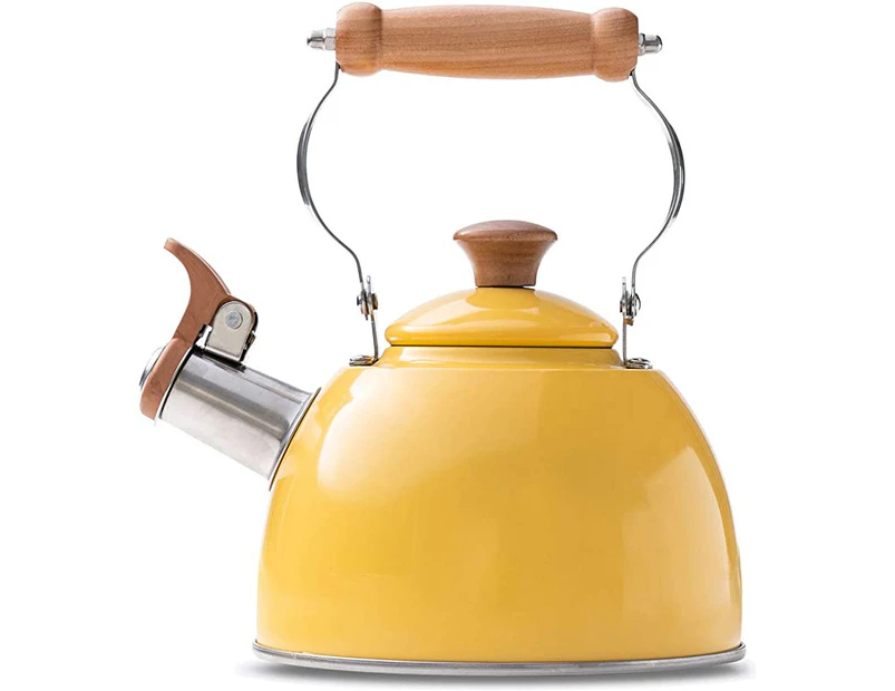 ROCKURWOK Tea Kettle Stovetop Whistling Teapot, 1.5l, Stainless Steel Yellow