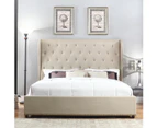 Bed Frame in Beige Fabric Upholstered French Provincial High Bedhead in King Queen size