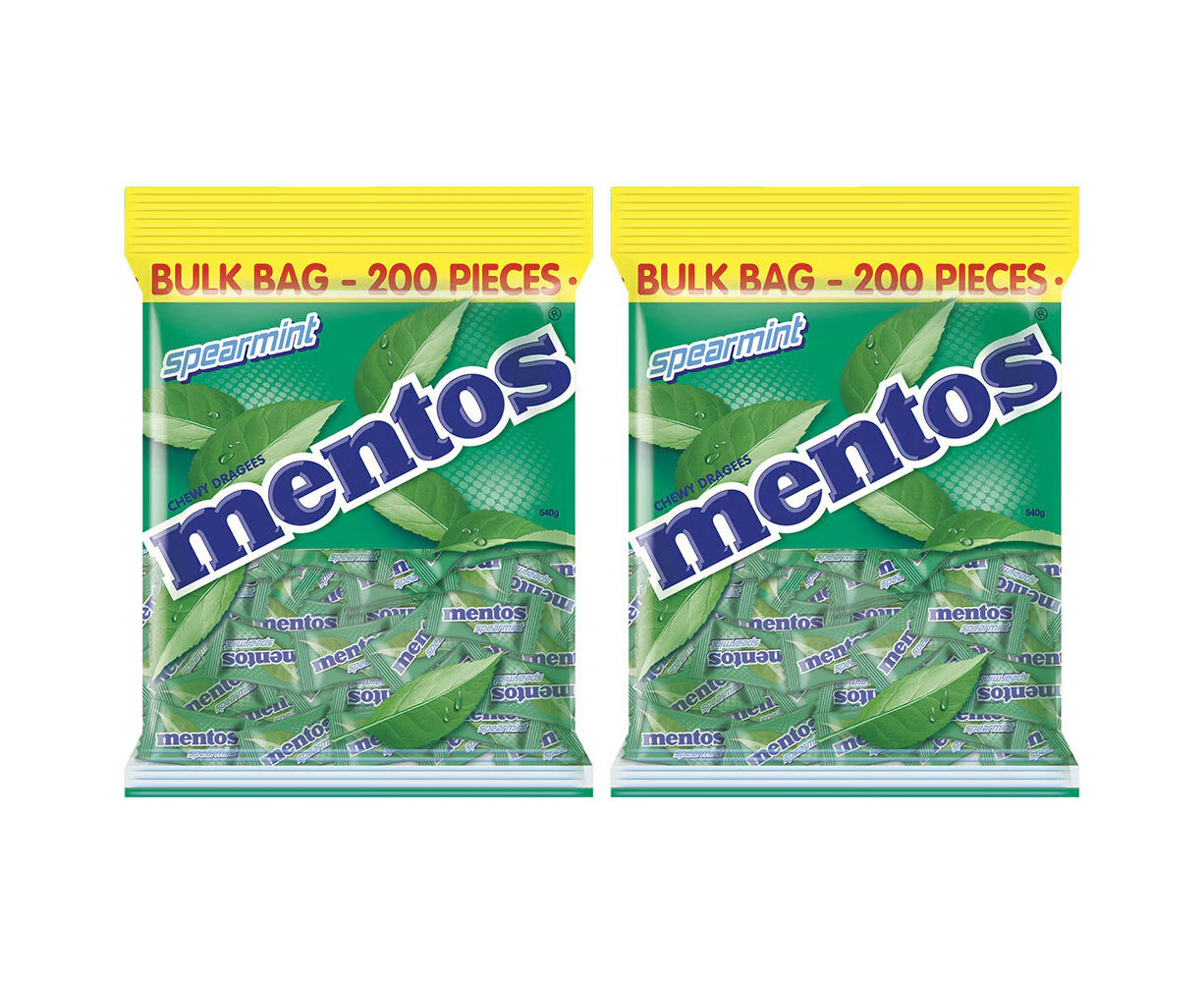 400pc Mentos 1.08kg Single Serve Pillowpack Spearmint Bulk Bag Confectionery