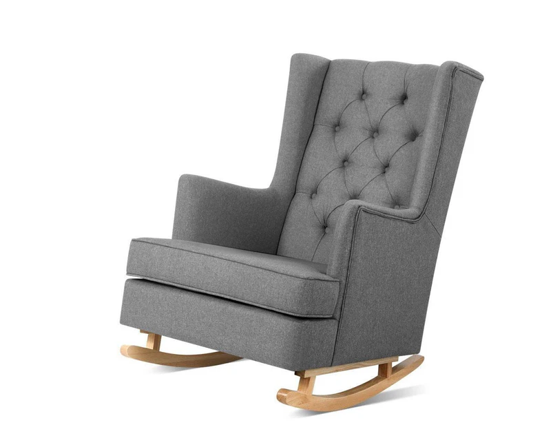 Rocking Armchair Feeding Chair Linen Fabric Armchairs Lounge Retro Grey