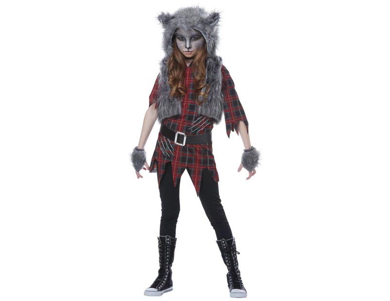 Werewolf Girl Wolf Horror Creature Monster Halloween Dress Up Girls Costume - Red