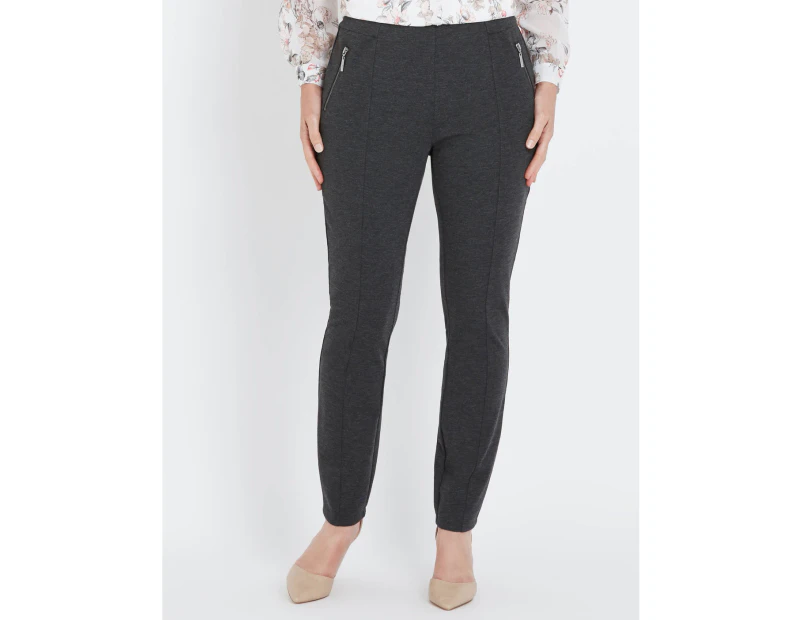 Millers Full Length Slim Leg Panelled Zip Ponte Pants - Womens - Charcoal Marl