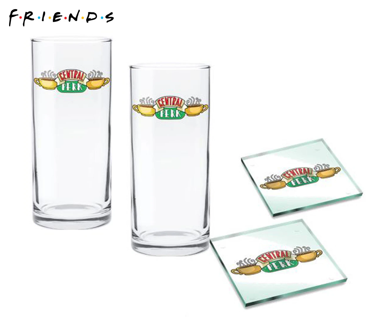 Friends 4-Piece Central Perk Highball Glasses & Coaster Set - Multi