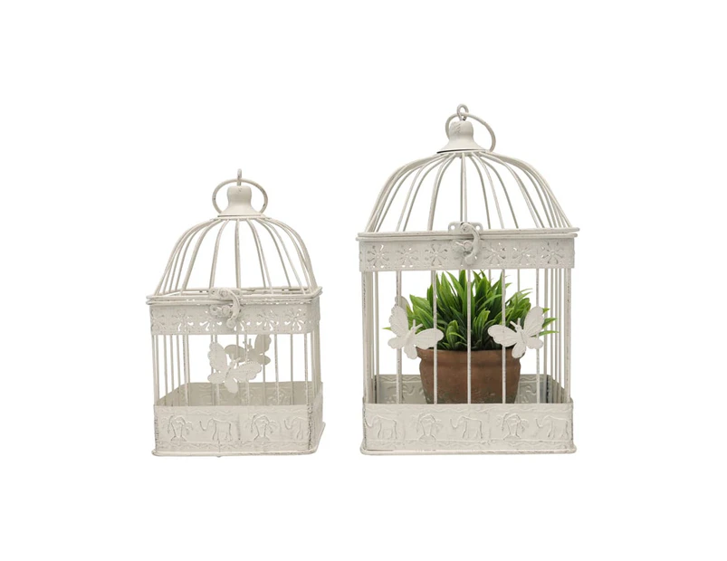 Set 2 Square Birdcage Parrot Aviary Canary Budgie Finch Perch Portable 18x31cm
