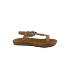 Bellissimo Alyssa Ladies Sandals Strappy Slingback Summer Flat Sole Diamante - Natural