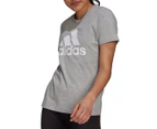 Adidas Women's Loungewear Essentials Logo Tee / T-Shirt / Tshirt - Medium Grey Heather/White