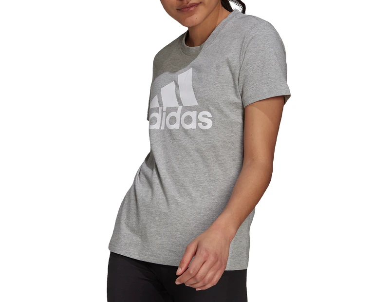 Adidas Women's Loungewear Essentials Logo Tee / T-Shirt / Tshirt - Medium Grey Heather/White