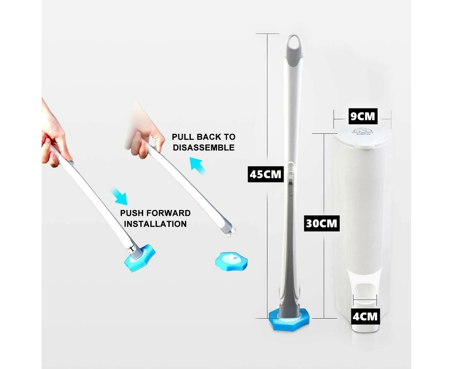 Superio Toilet Brush and Holder,Toilet Bowl Cleaning System with Scrubbing  Wand, Under Rim Lip Brush and Storage Caddy for Bathroom, White and Blue