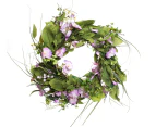 Summer Violets Bouquet Wreath - Purple & White Flower Petals, 60cm