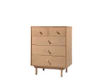 Mondeo Hard Wood Chest of 5 Drawer Dresser Tall Boy Tallboy Wooden Timber Table Storage Cabinet - Light bamboo