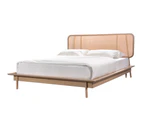 Mondeo Hard Wood Modern Contemporary Rattan Headboard King Bed Frame Mattress Support Foundation Wooden Slat & Legs- Light bamboo