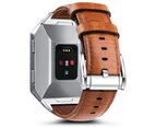 Genuine Leather Replacement Strap With Metal Adapter For Fitbit Ionic Smart Watch Accessory Wristband- Light Brown
