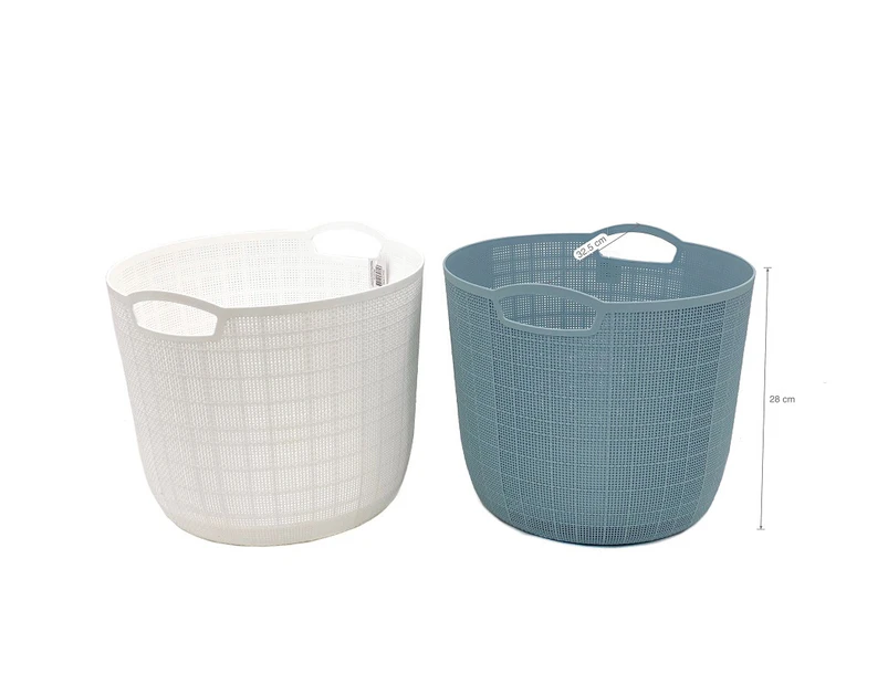 bulk 12 Plastic Round Basket w Handle 2 Assort 32x28cm