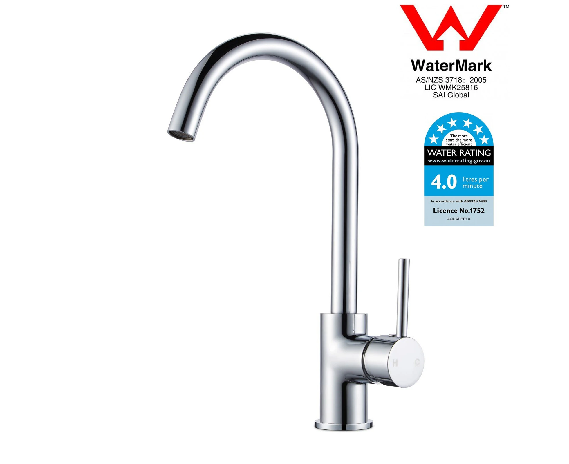 WELS Kitchen Sink Mixer Tap 360°Swivel Round Bar Sink Faucet Gooseneck Spout Chrome