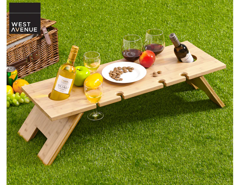 West Avenue 85cm Luxe Travel Bamboo Picnic/Wine Table