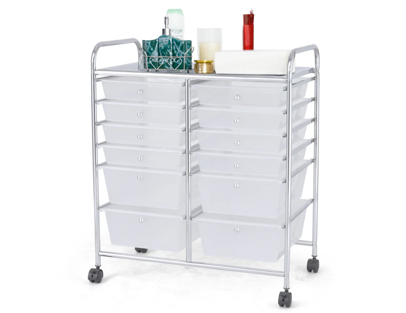 Costway Rolling Storage Trolley Cart, Home/Office Organiser Filing Cabinet, Tool Box, Kitchen Garage,Clear