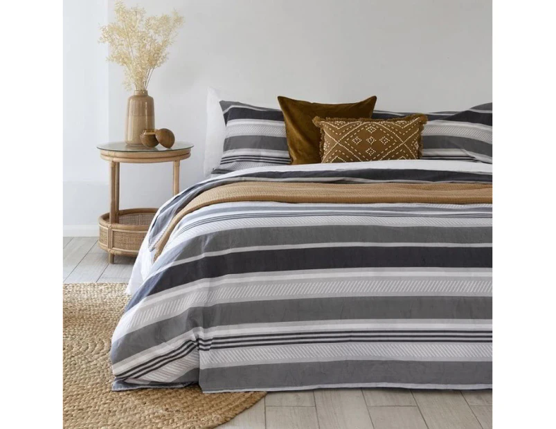 Bambury King Indiana Grey Quilt Cover Set Soft Woven Home Bedding