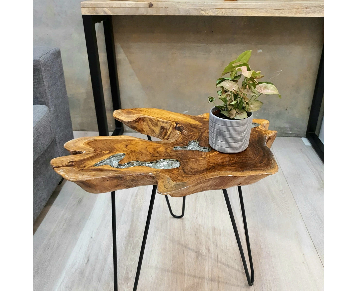 Coffee Table Solid Teak Wood Resin Finish -"Cropley"-Out of stock