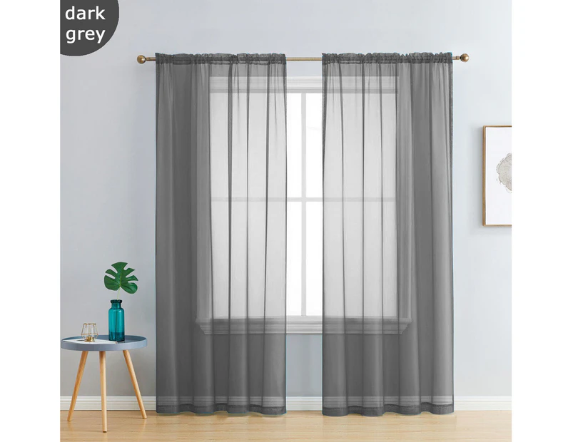 Luxton Voile Dark Grey Sheer Curtains Pair (Rod Pocket 140x213cm)