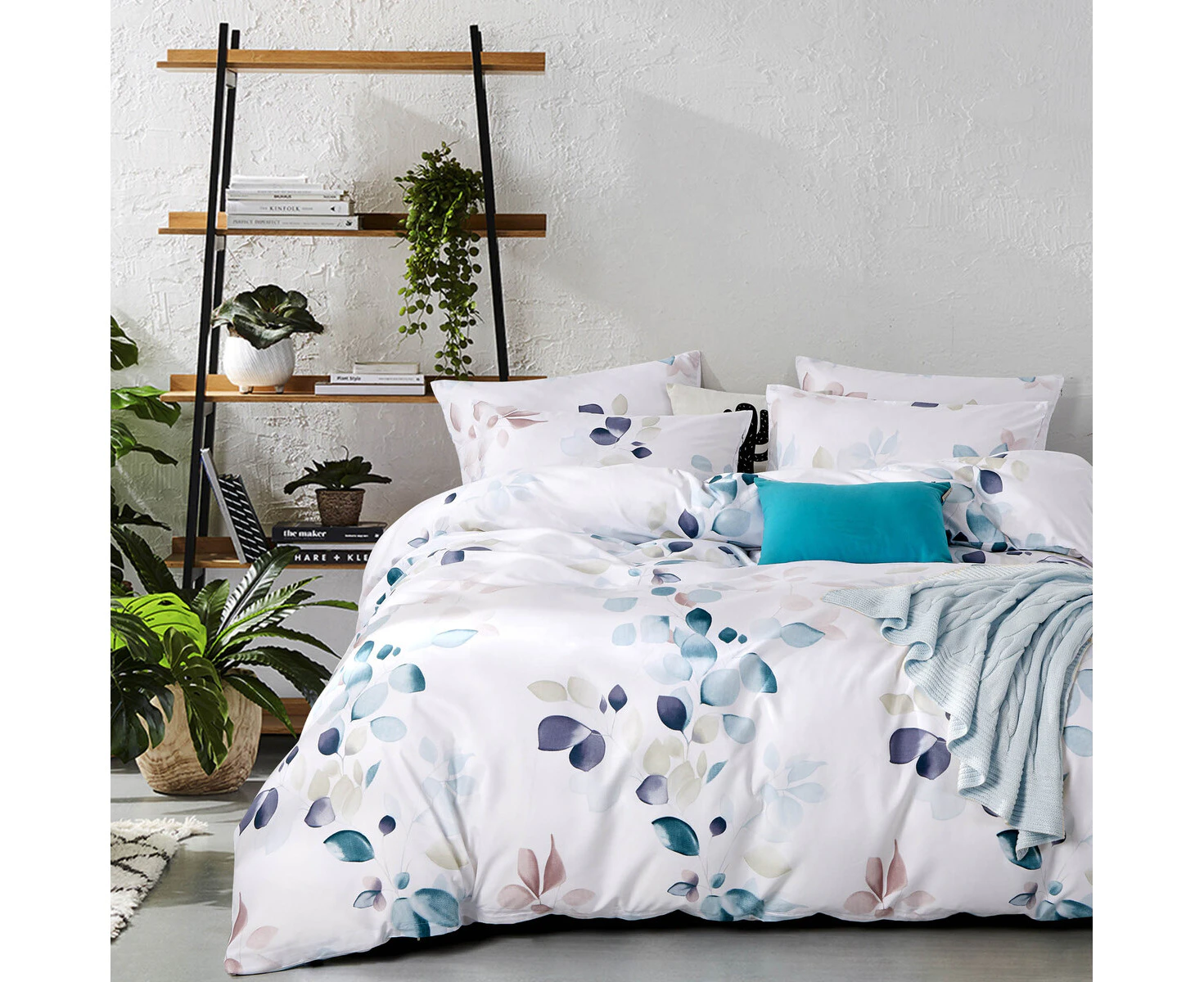 Elia Turquoise Teal Leaf Quilt Cover Set