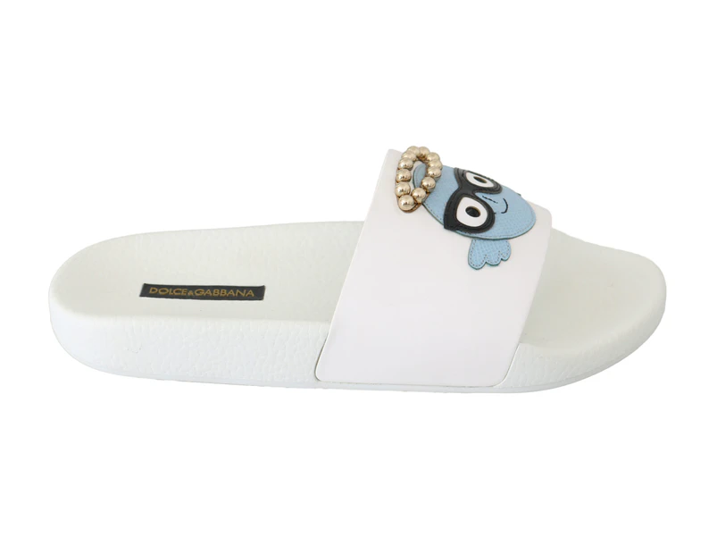 Dolce & Gabbana White Leather #dgfamily Slides Sandals Women Shoes Flat Shoes