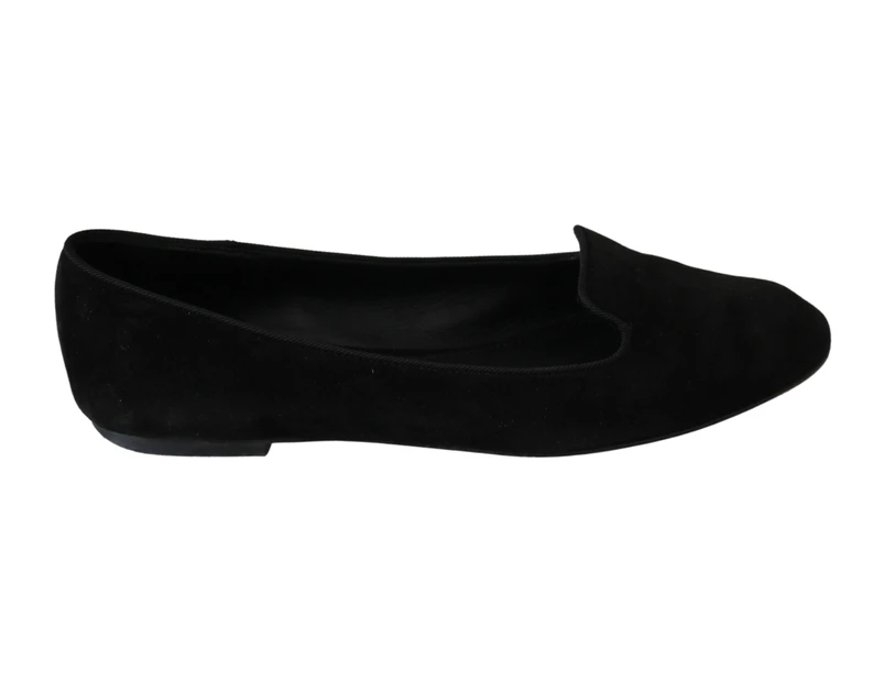 Dolce & Gabbana Black Leather Flat Slip On Ballet Shoes Women Shoes Flat Shoes