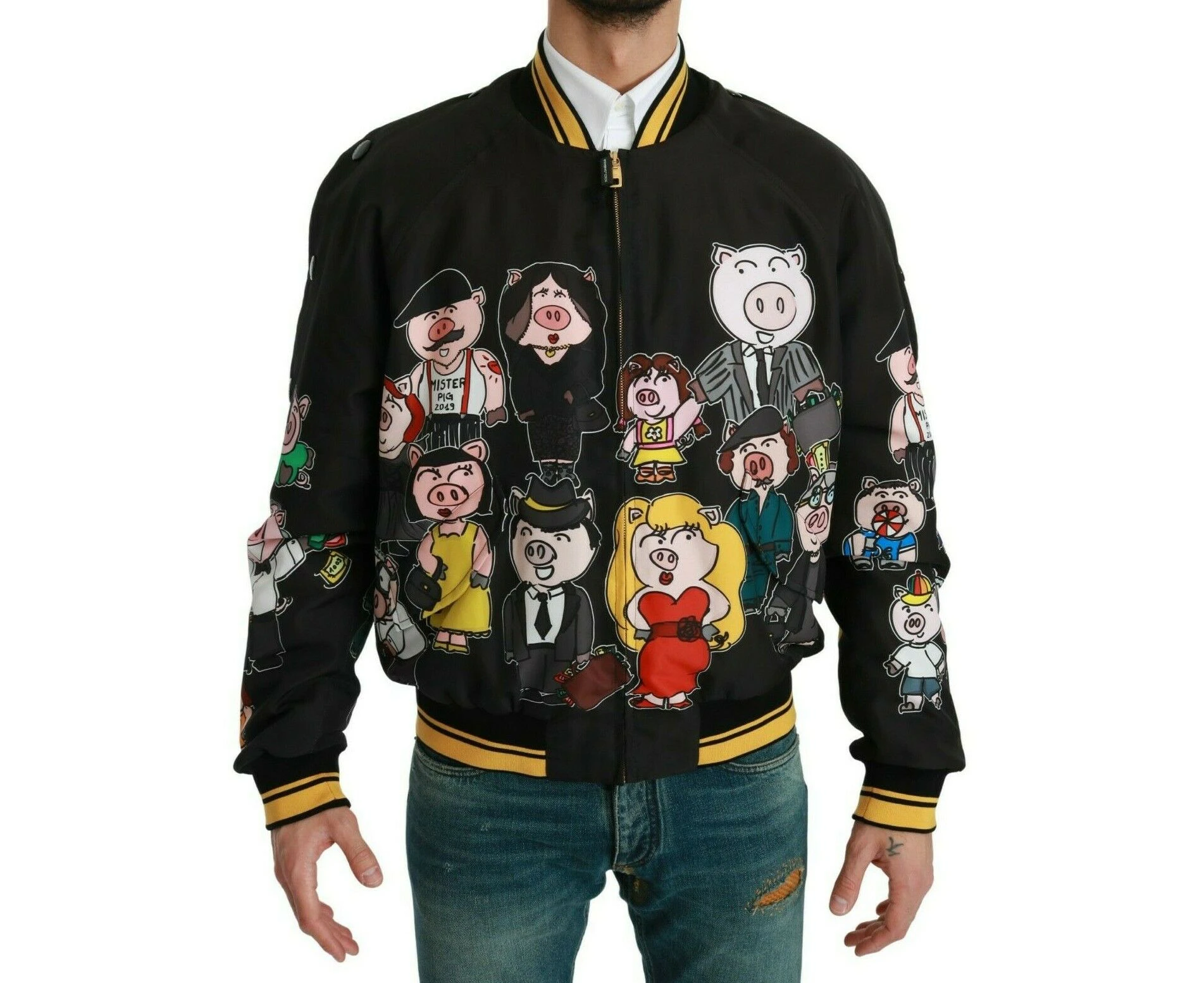 Dolce & Gabbana Black YEAR OF THE PIG Bomber Jacket Clothing Jackets Men