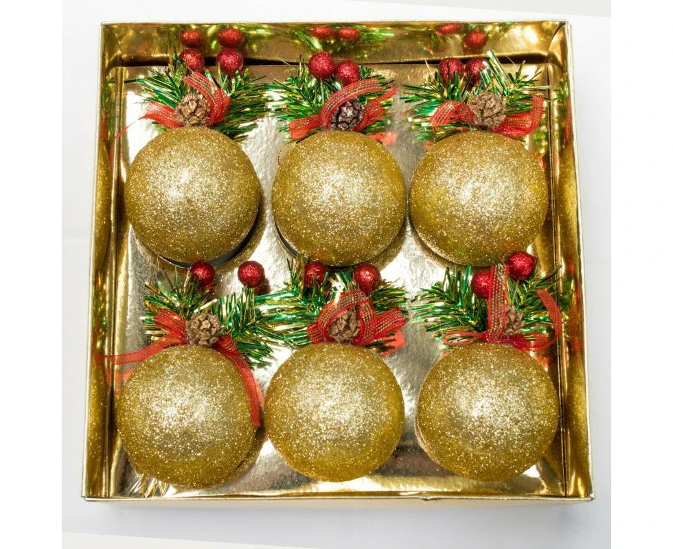 6 Pcs Gold Christmas Xmas Tree Ball Bauble Hanging Home Party Ornament Decoration