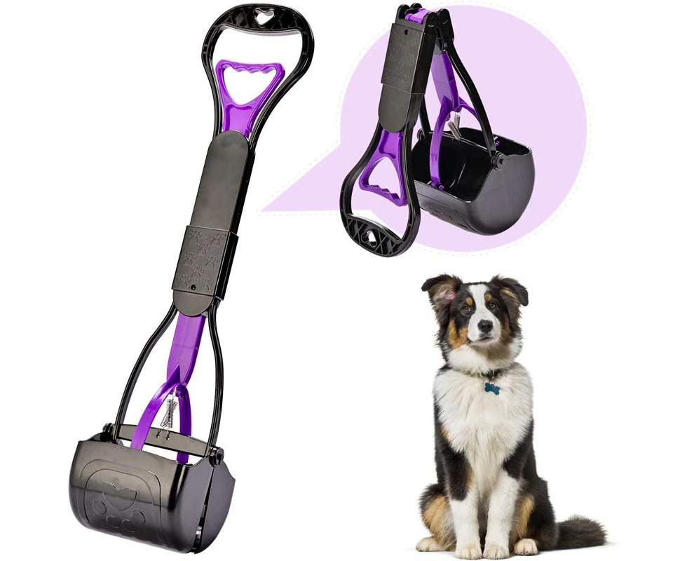 Miserwe Non-Breakable Pet Pooper Scooper with Long Handle for Easy Grass and Gravel Pick Up-Purple