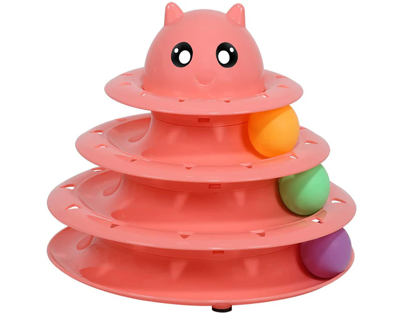 Miserwe Cat Toy Roller 3-Level Turntable with Six Colorful Balls Interactive Puzzle Kitten Toys-Pink