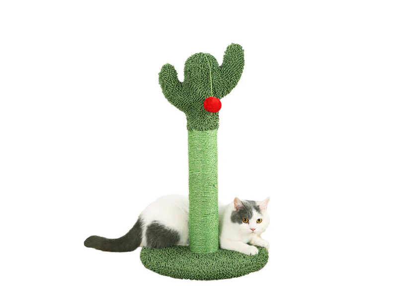 Miserwe Cactus Scratching Post with Natural Sisal Rope Hanging Ball for Cats