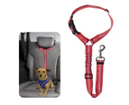 AABB Dog Seat Belt Pet Car Seatbelt Headrest Restraint Adjustable Reflective Elastic Connect Dog Harness-Red