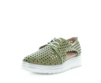 JUST BEE Cruiser Women's Laser-cut Lace Up Leather Sneakers - Khaki