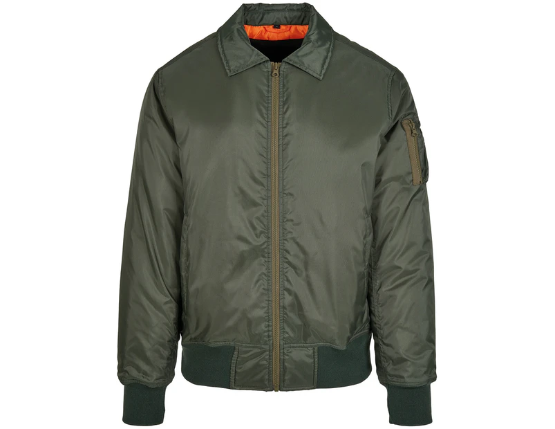 Build Your Brand Mens Collared Bomber Jacket (Dark Olive) - RW8109