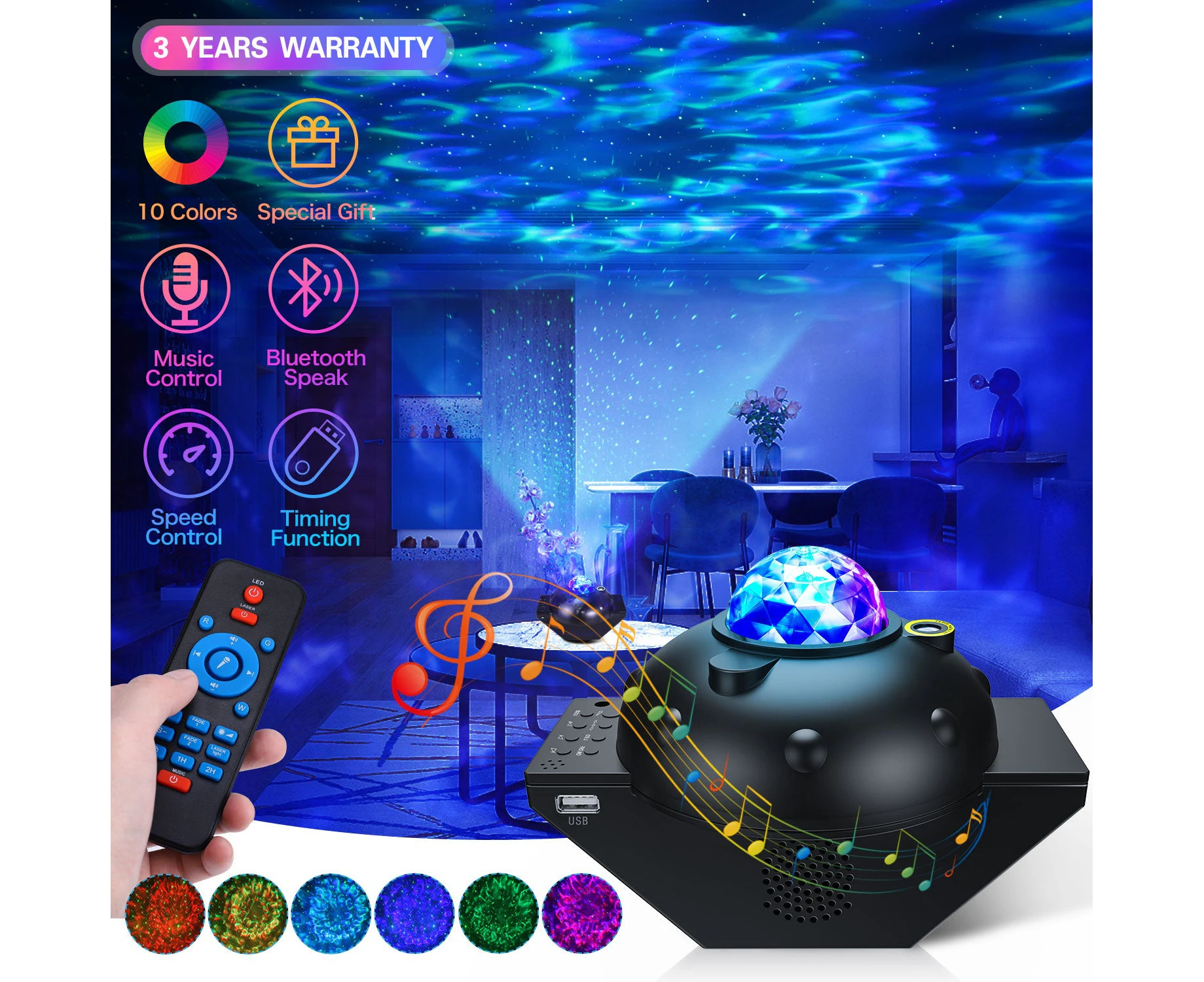 LED Star Night Light Galaxy Projector Black - Black