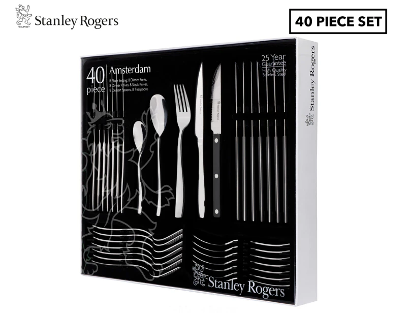 Stanley Rogers 40-Piece Amsterdam Cutlery Set - Silver/Black