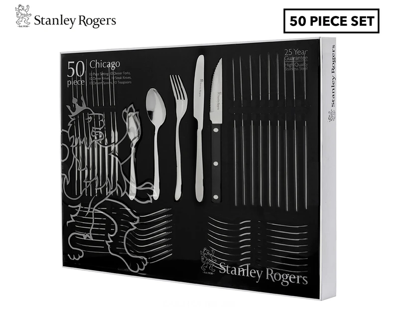 Stanley Rogers 50-Piece Chicago Cutlery Set - Silver/Black