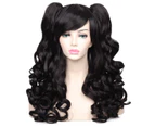 (Black) - ColorGround Long Curly Cosplay Wig with 2 Ponytails(Black)