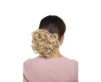 (Curly Wavy Scrunchie, Dark blonde to bleach blonde) - Short Messy Curly Dish Hair Bun Extension Easy Stretch hair Combs Clip in Ponytail Extension Scrunch