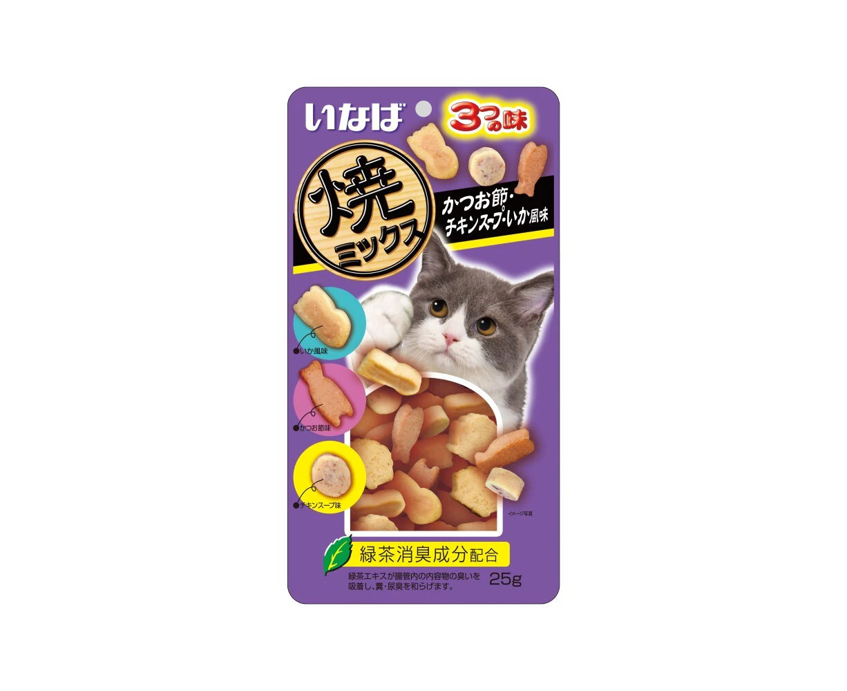 6 x CIAO Cat Treat Chicken Fillet With Dried Bonito Chicken Soup And Squid Flavour 25g